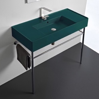 Console Bathroom Sink Green Console Sink With Chrome Base, Modern, 40